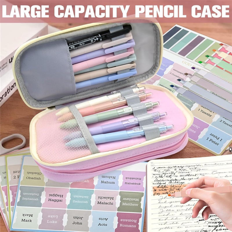 FEMBW Bible Study Supplies Kit for Women – Pink Bible Cover, Notebook, Tabs, Highlighters, Pens, Pen Case – Christian Gifts for Students, Beginners, BibleAccessories for Journaling - Image 3